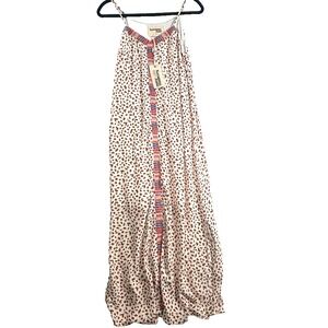 Savanna Jane Maxi Dress Womens Sz S Beige Animal Print Bohemian Aztec Embroidery